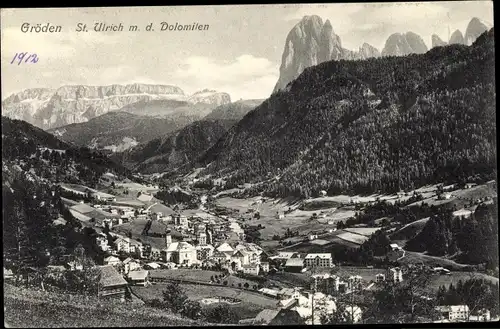 Ak St. Ulrich in Gröden Ortisei Südtirol, Panorama mit den Dolomiten