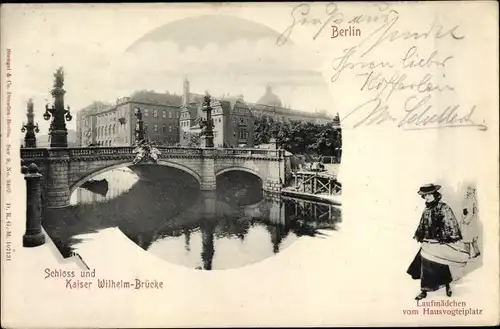 Ak Berlin Mitte, Schloss, Kaiser Wilhelm Brücke, Laufmädchen vom Hausvogteiplatz