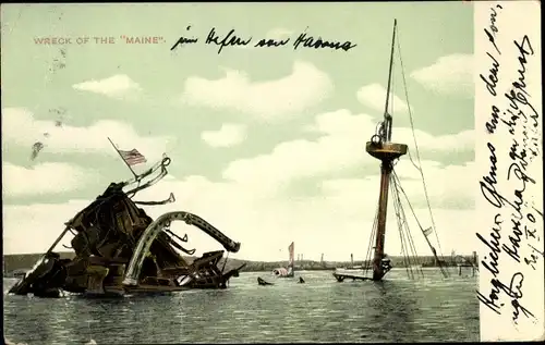 Ak Wreck of the Maine, Hafen von Havanna