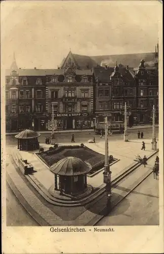 Ak Gelsenkirchen im Ruhrgebiet, Neumarkt, Geschäft Dehne & Sopp, Straßenbahn