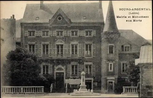 Ak Bourg Argental Loire, Mairie et Monument aux Morts