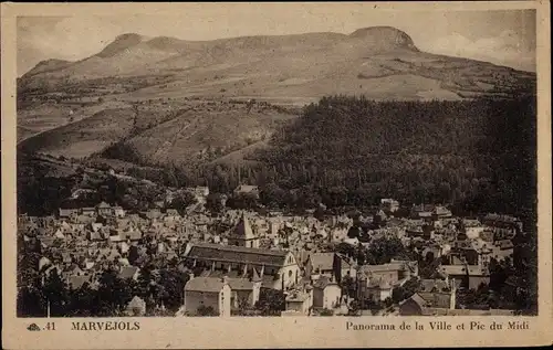 Ak Marvejols Lozère, Panorama de la Ville, Pic du Midi
