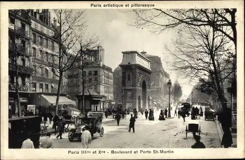 Ak Paris Temple, Boulevard et Porte Saint Martin