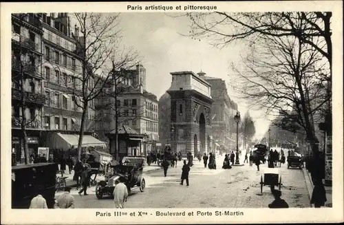 Ak Paris Temple, Boulevard et Porte Saint Martin