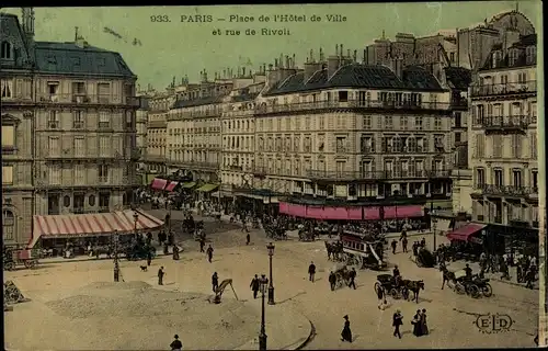 Ak Paris Temple, Place de l'Hôtel de Ville et Rue de Rivoli