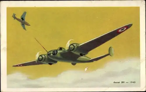 Künstler Ak Französisches Militärflugzeug, Amiot 351