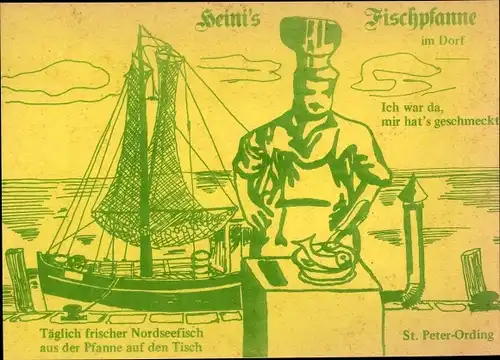 Künstler Ak Sankt Peter Ording in Nordfriesland, Heini's Fischpfanne, Badallee 38-40