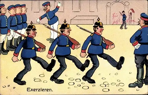 Litho Soldaten beim Exerzieren