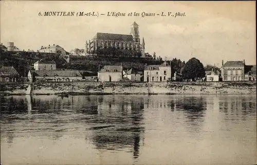 Ak Montjean Maine et Loire, L'Eglise, Les Quais