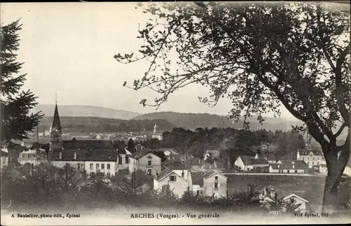 Ak Arches Vosges, Vue générale du village, eglise