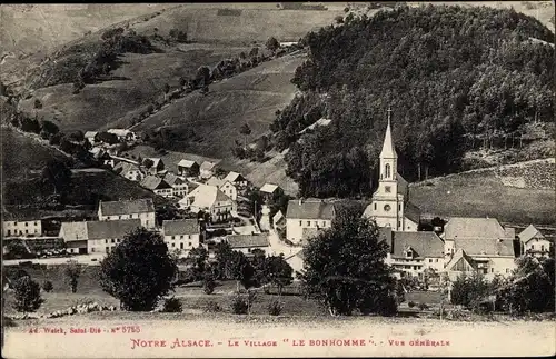 Ak Le Bonhomme Vosges, vue générale d'en haut, eglise, forêt