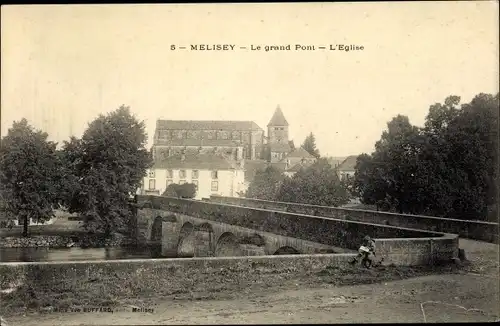 Ak Melisey Haute-Saône, Le grand Pont, l'Eglise