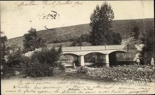 Ak Méluzien Yonne, Le Pont, Flusspartie, Brücke