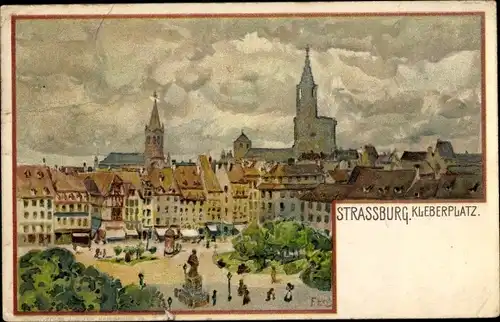 Künstler Ak Strasbourg Straßburg Elsass Bas Rhin, Kleberplatz