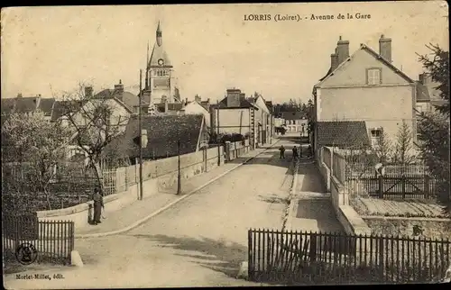 Ak Lorris Loiret, Avenue de la Gare, Eglise