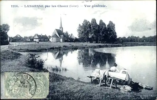 Ak Langesse par les Choux Loiret, Vue générale, lavoir, eglise