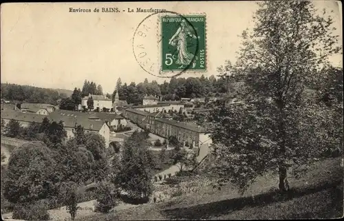 Ak Bains Vosges, La Manufacture, vue générale d'en haut, arbres