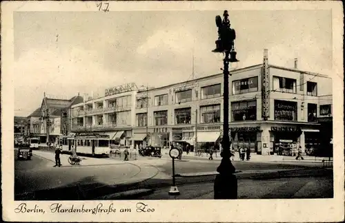 Ak Berlin Charlottenburg, Hardenbergstraße am Zoo, Tram