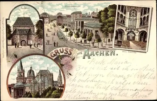 Litho Aachen in Nordrhein Westfalen, Ponttor, Elisenbrunnen, Dom