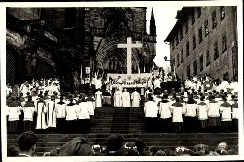 Foto Ak Erfurt in Thüringen, Gottesdienst auf den Domstufen