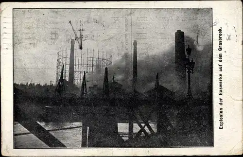 Ak Hamburg, Explosion der Gaswerke auf dem Grasbrook