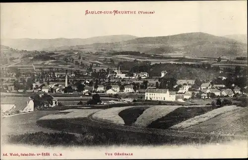 Ak Saulcy sur Meurthe Vosges, vue générale, prairie, collines