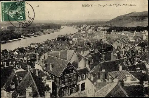 Ak Joigny Yonne, Vue prise de l'Eglise Notre Dame, Blick auf den Ort