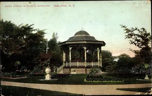 Ak Halifax Nova Scotia Kanada, Band Stand in public gardens