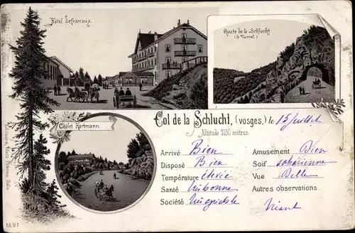 Litho Col de la Schlucht Vosges, Hôtel Defranoux, Châlet Hartmann