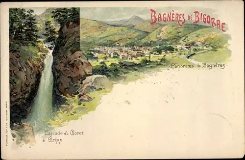 Litho Bagnères de Bigorre Hautes Pyrénées, Cascade du Goret, Vue générale