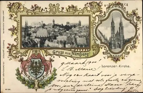 Wappen Passepartout Ak Nürnberg in Mittelfranken Bayern, Lorenzer Kirche