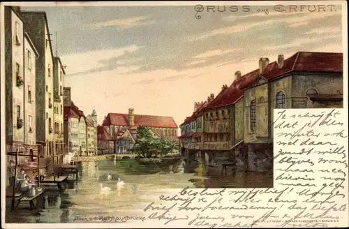 Litho Erfurt in Thüringen, Blick von der Rathausbrücke