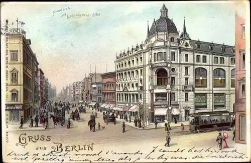 Litho Berlin, Friedrichstraße Ecke Leipziger Straße, Straßenbahn
