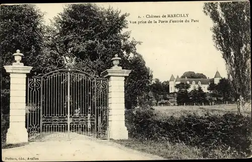 Ak Marcilly Yonne, Chateau de Marcilly, vue prise de la Porte d'entree du Parc