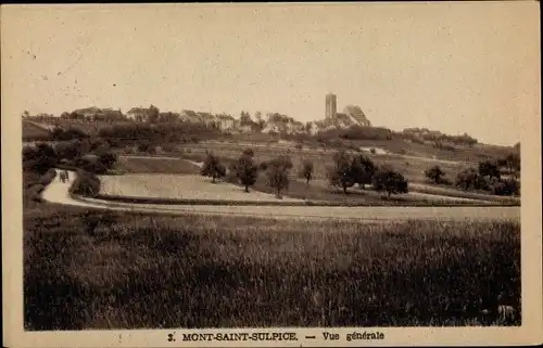 Ak Mont Saint Sulpice Yonne, Vue générale, Kirche, Felder, Straße