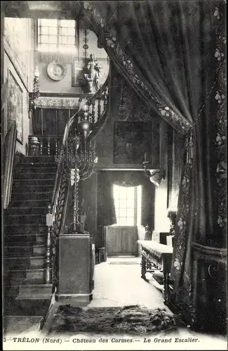 Ak Trélon Nord, Château des Carmes, le Grand Escalier