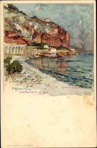 Künstler Litho Wielandt, Manuel, Menton Alpes Maritimes, Les Rochers rouges