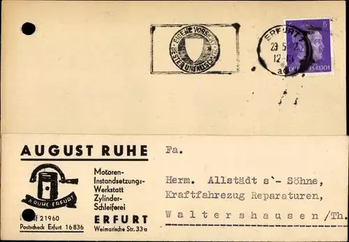 Ak Erfurt Thüringen, August Ruhe, Motoren-Instandsetzungs-Werkstatt, Weimarische Straße 33 a