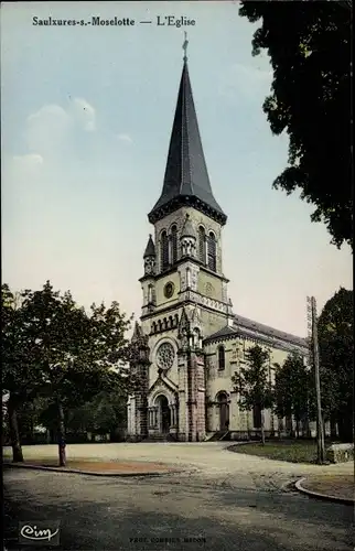 Ak Saulxures s Moselle Vosges, L'Eglise, vue générale