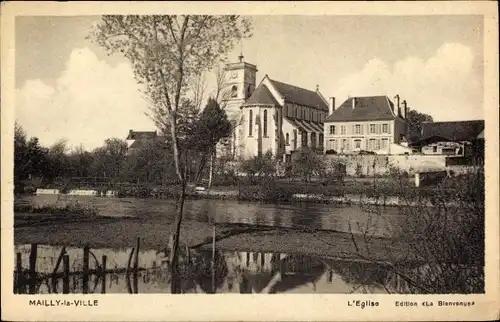 Ak Mailly la Ville Yonne, L'Eglise, Flusspartie, Kirche