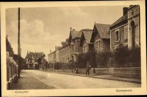 Ak Chauny Aisne, Blick in die Gartenstraße