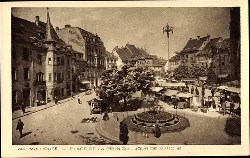 Ak Mulhouse Mülhausen Elsass Haut Rhin, Place de la Réunion, Jour de Marché