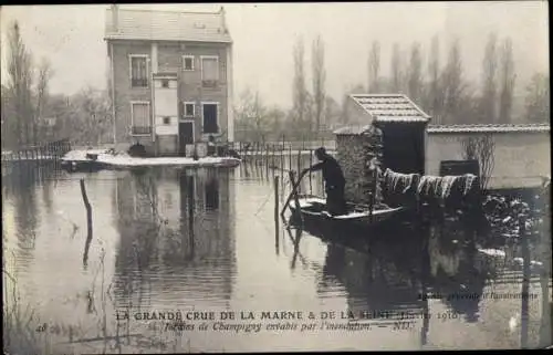 Ak Champigny sur Marne Val de Marne, Grande Crue de la Marne 1910, Jardins envahis
