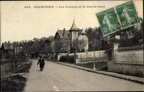 Ak Champigny sur Marne Val de Marne, Les Coteaux et la Rue de Sucy