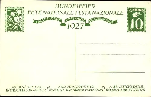 Ganzsachen Künstler Ak Krankenbett, Bundesfeier 1927