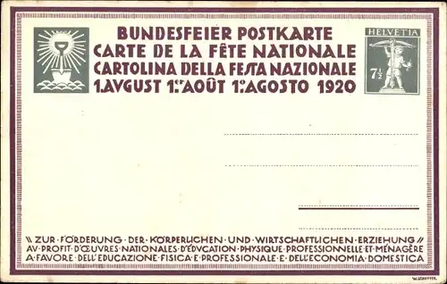 Ganzsachen Künstler Ak Erntemotiv, Bundesfeier 1920