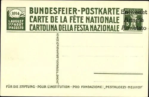 Ganzsachen Künstler Ak Pestalozzi und Iselin im Bad Schinznach, Bundesfeier 1914