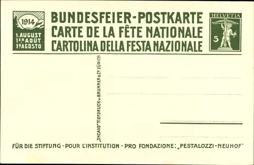 Ganzsachen Künstler Ak Pestalozzi in Stans, Bundesfeier 1914
