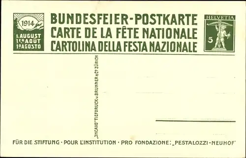 Ganzsachen Künstler Ak Pestalozzi und Iselin im Bad Schinznach, Bundesfeier 1914