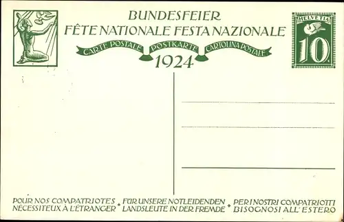 Ganzsachen Künstler Ak Mutter mit Kindern, Bundesfeier 1924